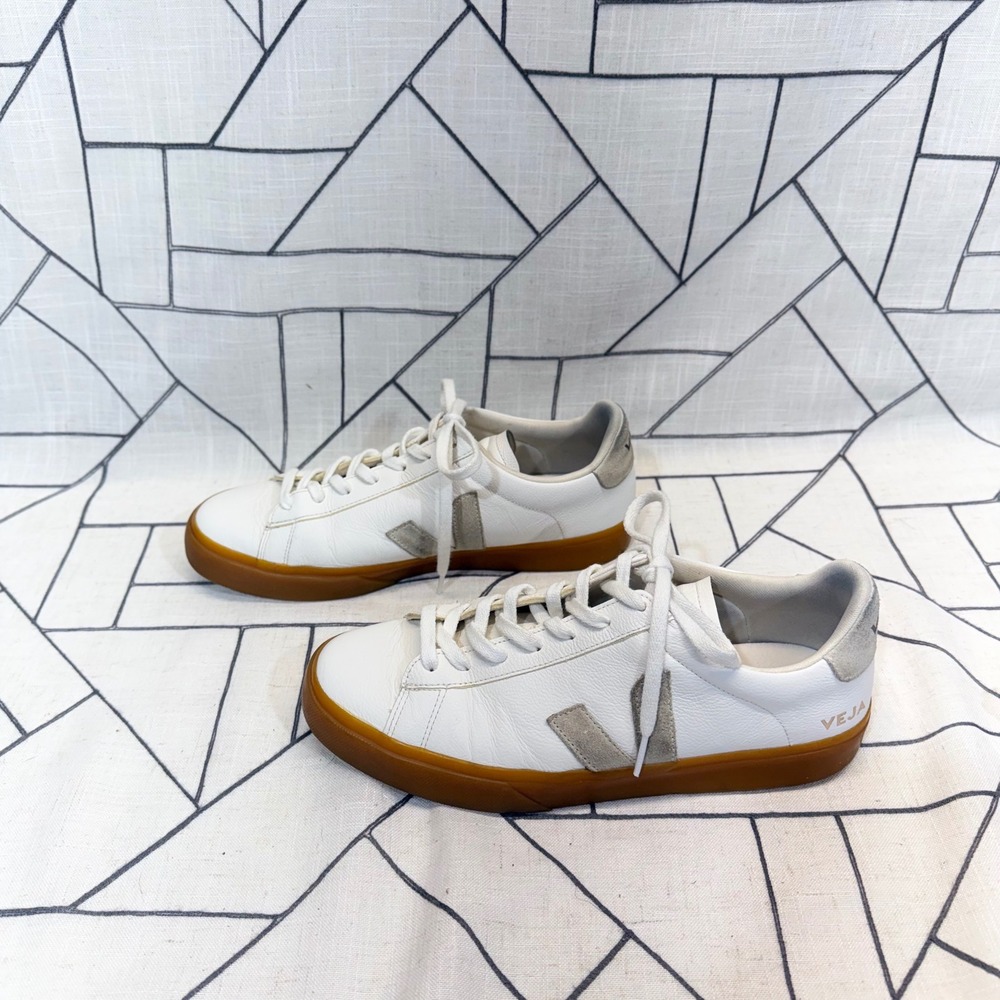 Veja Campo Sneakers Size 10 White Gum Sole Leather Suede Logo Low Top - Picture 4 of 12